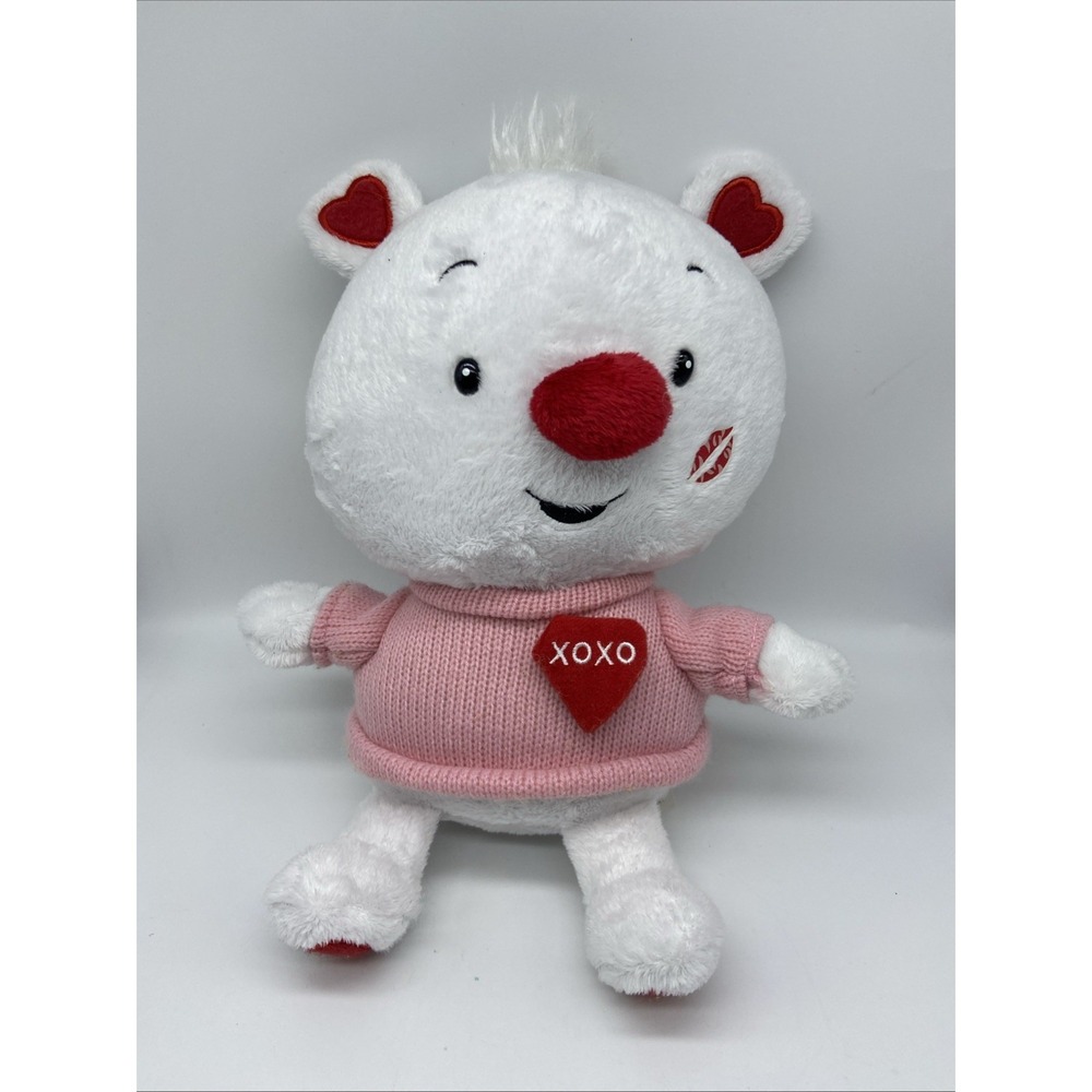 American Greetings Valentines Day White Bear Plush Pink Sweater XO Love 10 inch